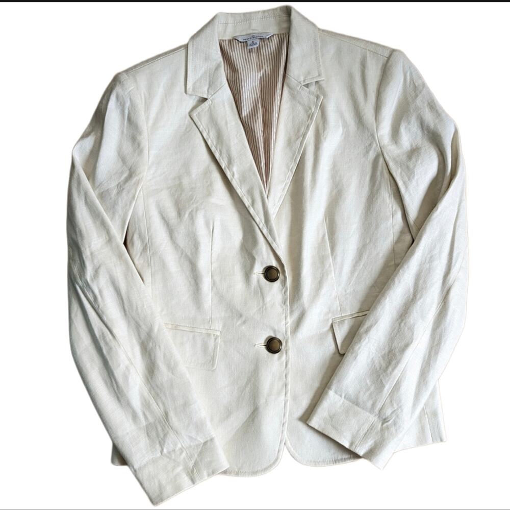 L.L. Bean Signature Linen Blend Lightweight Cream Summer Blazer Suit Jacket NWOT
